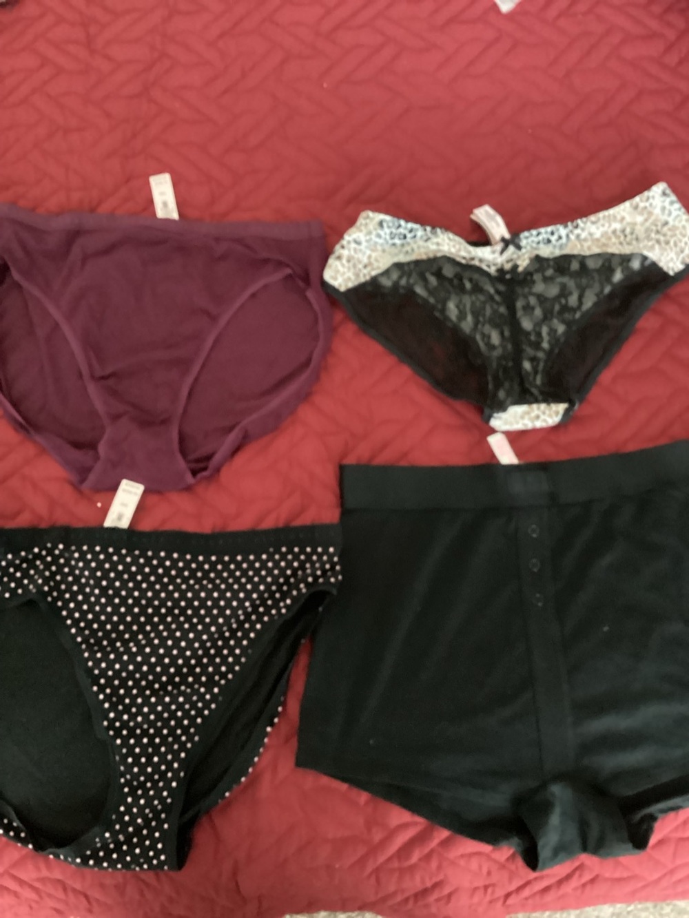 VICTORIA SECRET 4 Pair Mixed Underwear Pack - Purple, Black, Polka Dots